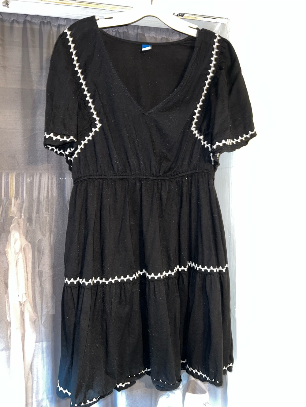 Old Navy Black Tiered Dress with White Trim